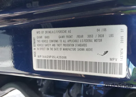 2005 Porsche Cayenne из США, поврежденный, VIN WP1AA29P35LA25086